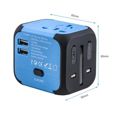 world wide custom logo global all in one multi universal power european travel power plug  travel adapter charger with 2 usb